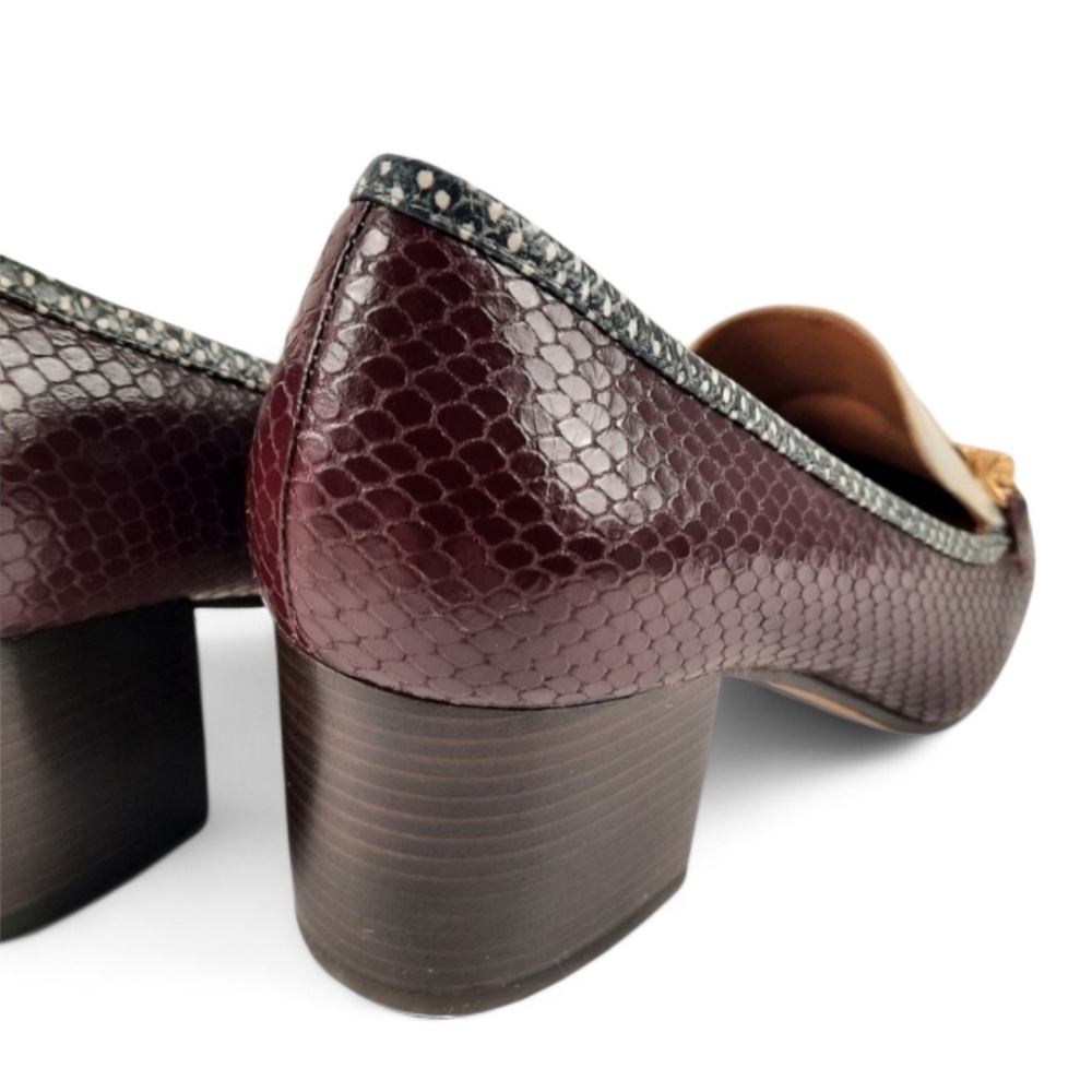 TORY BURCH Equestrian Block Heel Loafers Horsebit Pumps Snake Croc Academia 8.5 - Picture 7 of 12